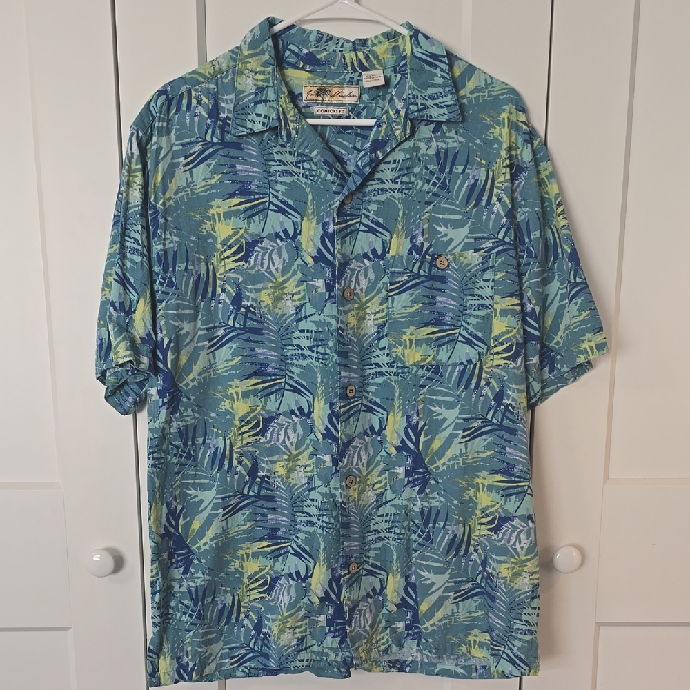 Joe Marlin Tropical Blue and Green Casual Button Down Shirt